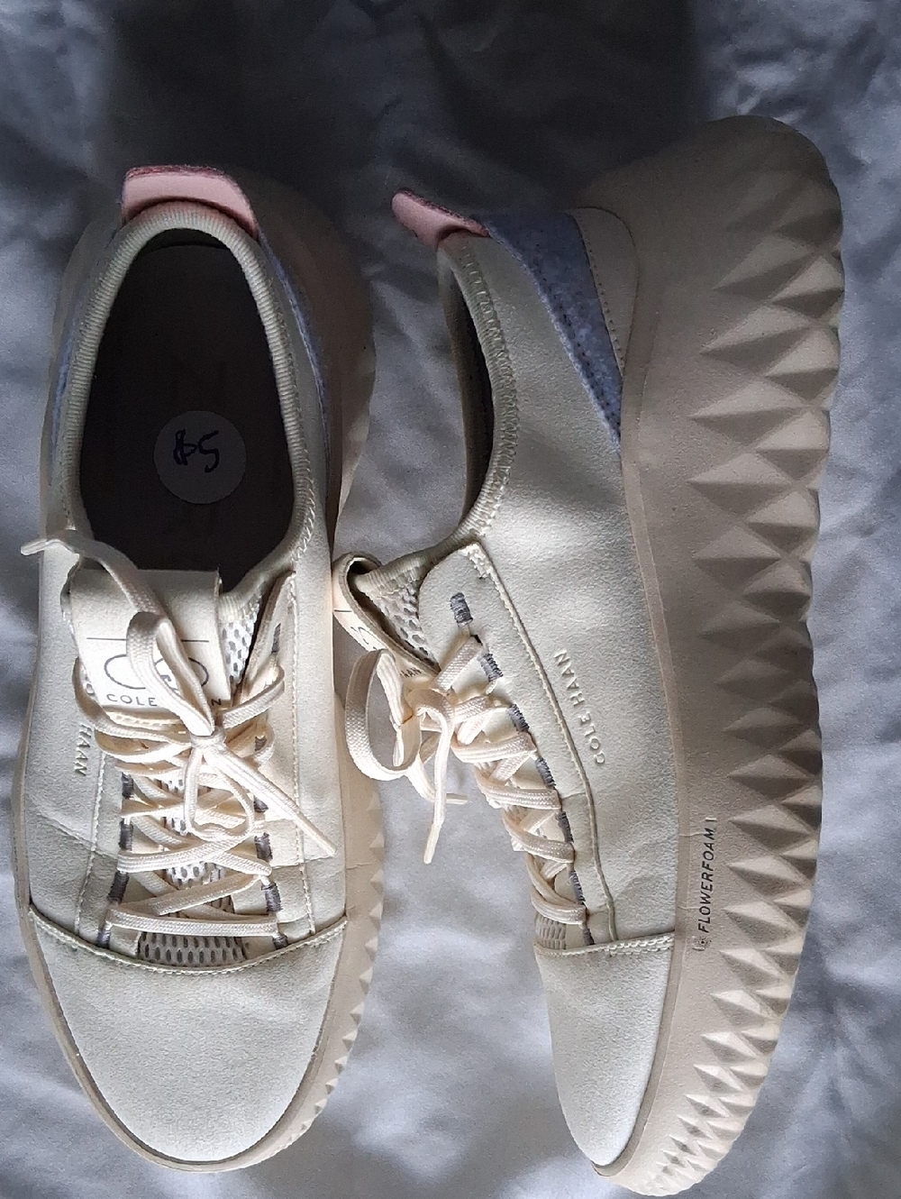 Cole Haan Cream Lace-Up Platform Sneakers with Pink & Blue Trim